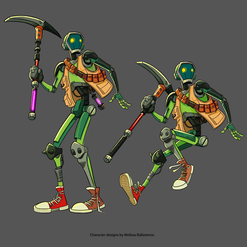 Robot Verde con Guadaña — Color, character design by Melissa Ballesteros
