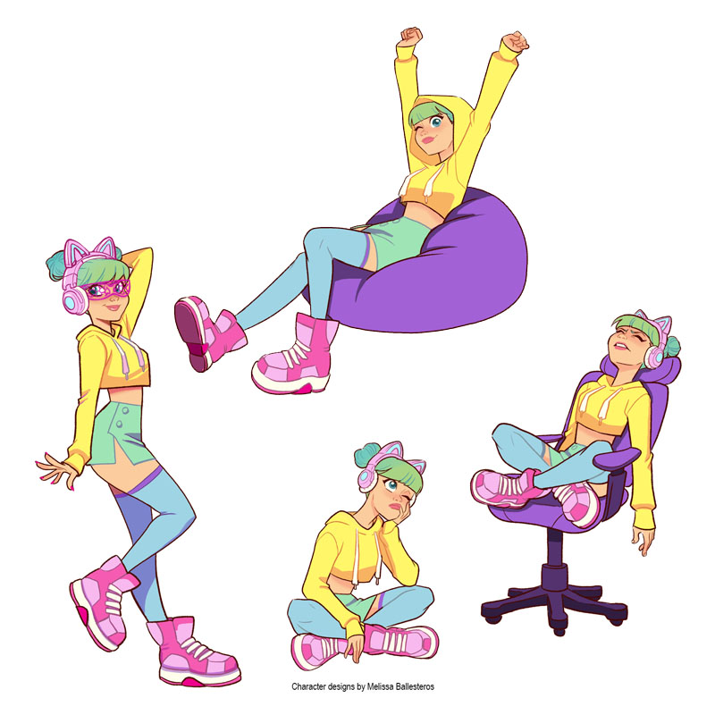 Gamer Girl — Poses en Color, character design by Melissa Ballesteros
