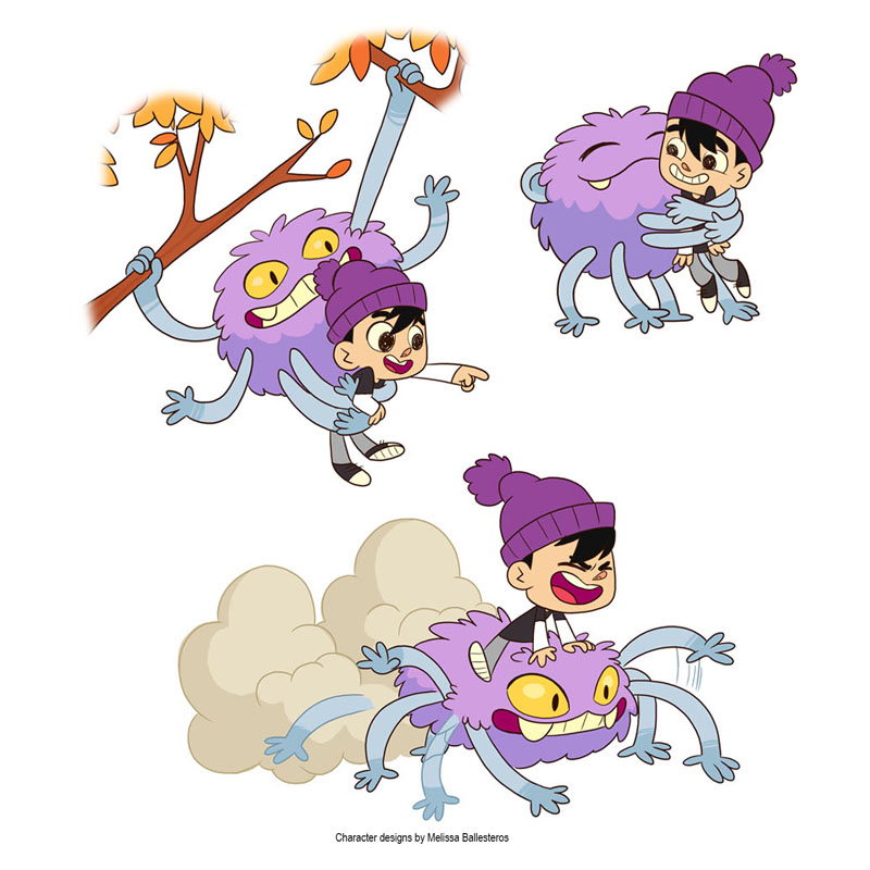 Niño y Monstruo Morado — Aventuras, character design by Melissa Ballesteros