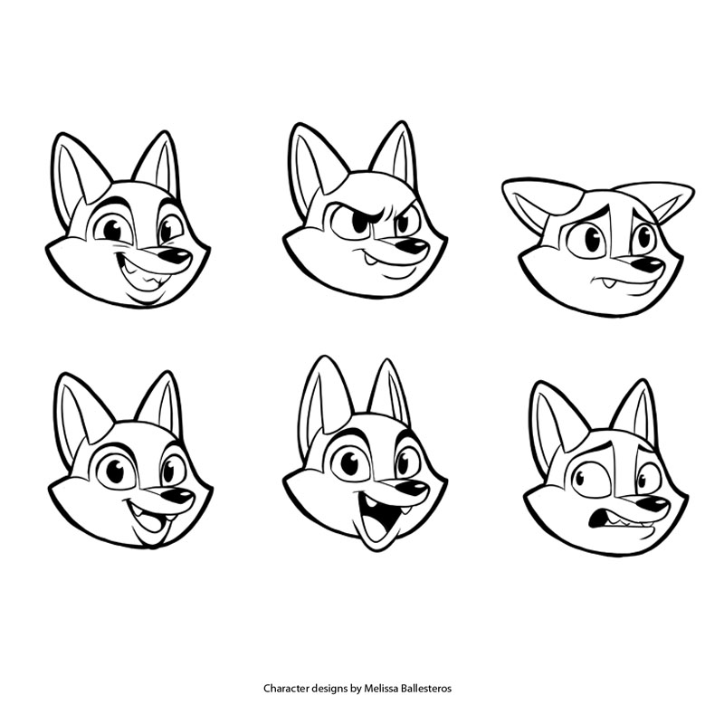 Zorro Atlas — Expresiones Faciales, character design by Melissa Ballesteros