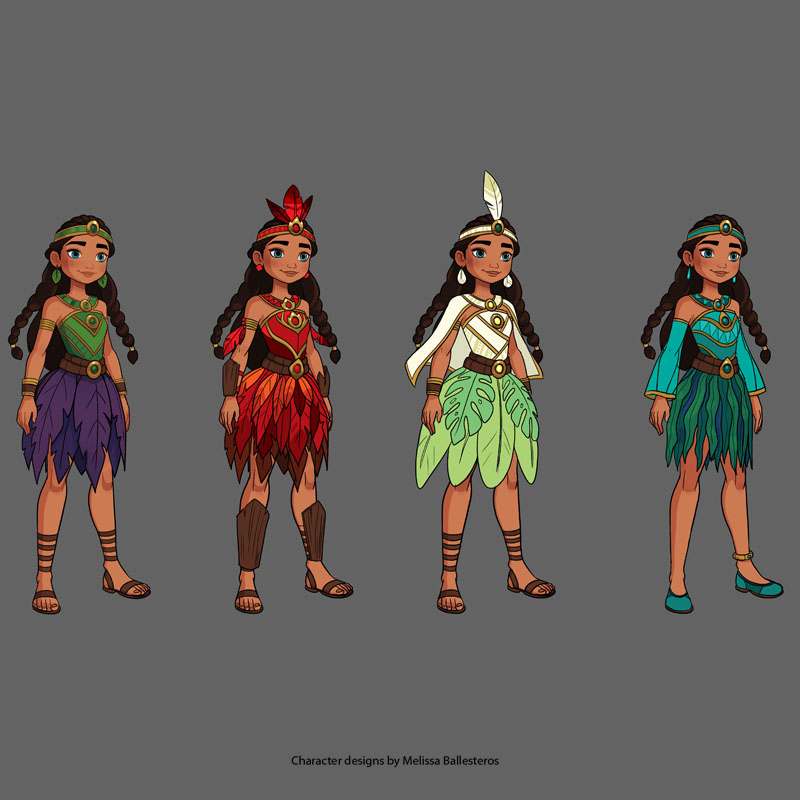 Princesa Indígena — Variantes de Vestuario, character design by Melissa Ballesteros
