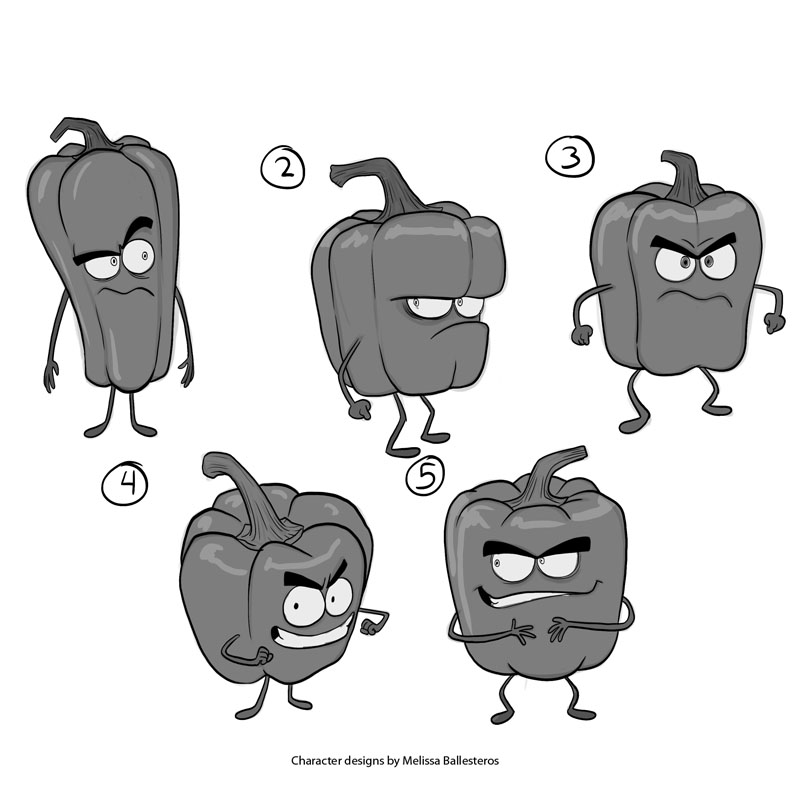Pimiento Villano — Variantes de Diseño, character design by Melissa Ballesteros