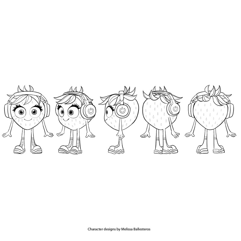 Fresa con Audífonos — Referencia de Giro, character design by Melissa Ballesteros