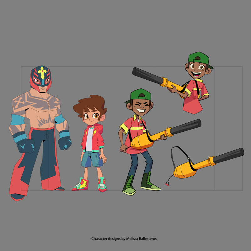 Elenco con Personaje con Soplador — Color